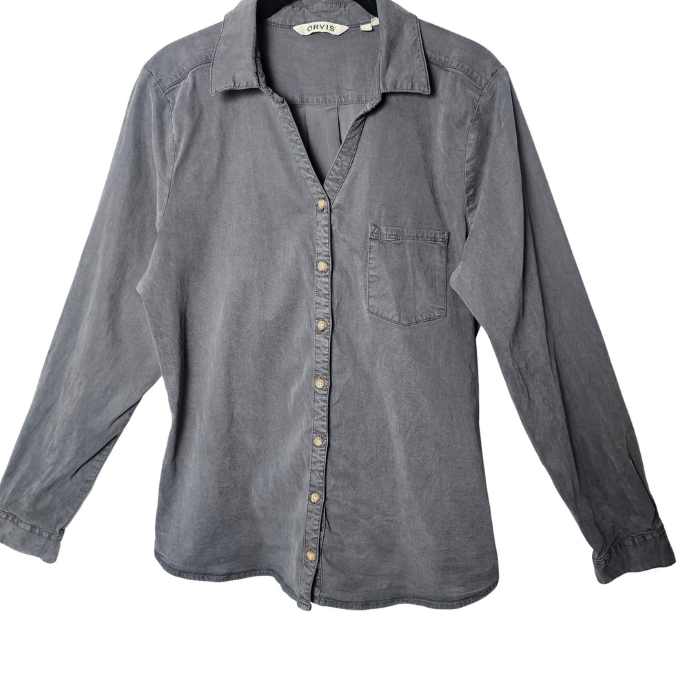 Orvis Womens Tencel Lyocell Button Up Shirt Large Gray Gorpcore Outdoor Travel